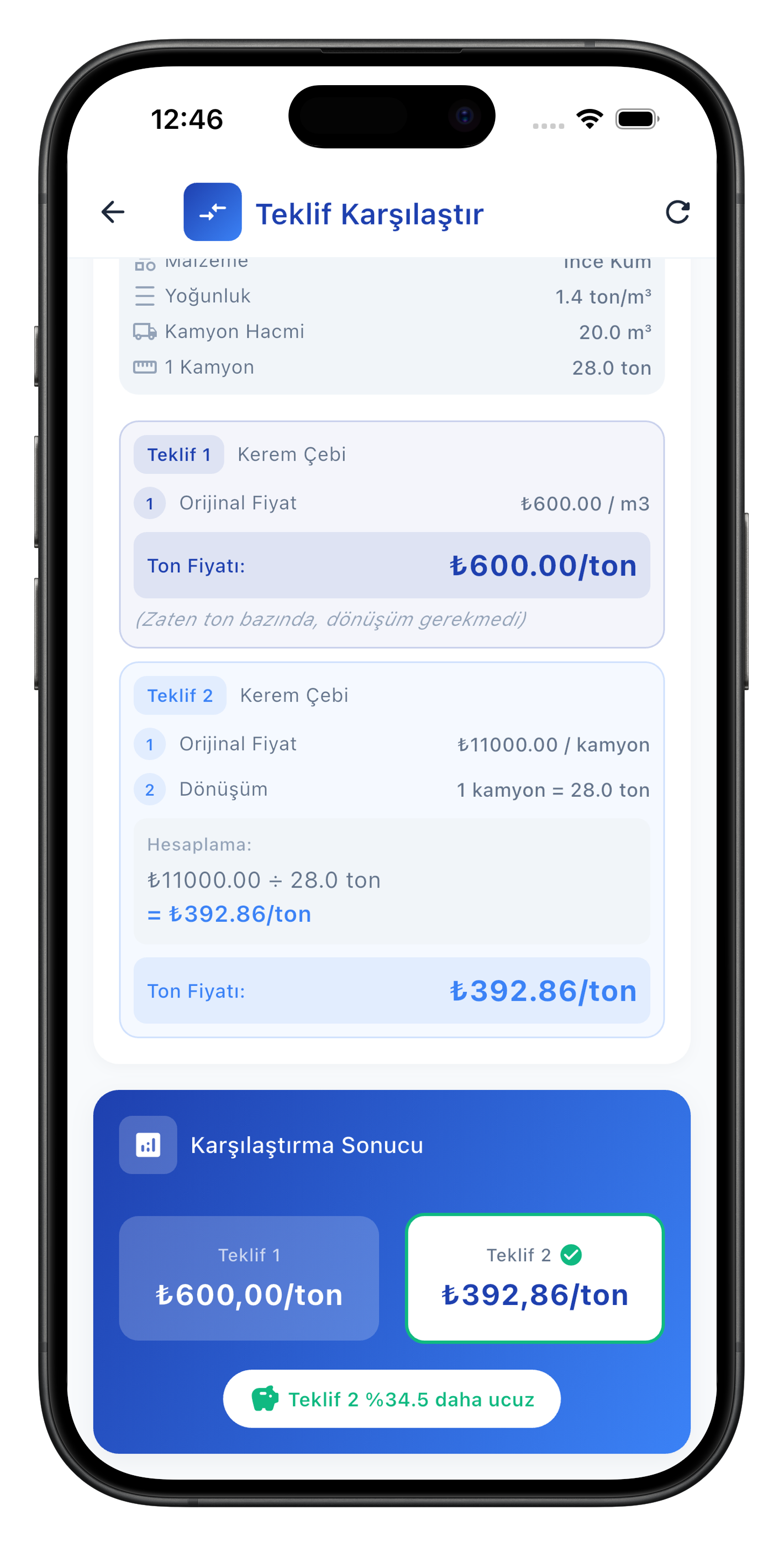 Metraj mobil uygulama - Teklif listesi